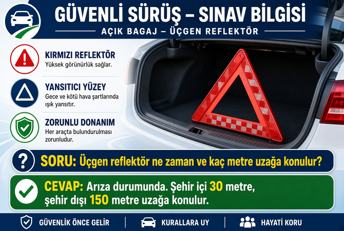 Üçgen reflektör ne zaman ve kaç metre uzağa konulur?