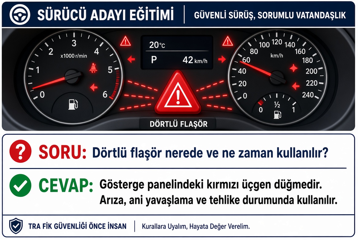 Dörtlü flaşör nerede ve ne zaman kullanılır?